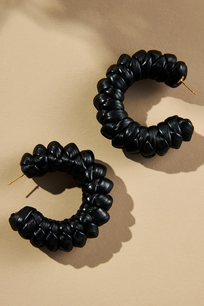 Scrunched Faux-Leather Hoop Earrings