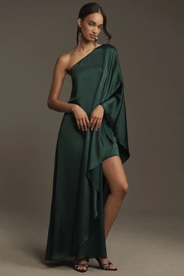 BHLDN Tiana One-Shoulder Satin Kaftan Maxi Dress