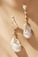 By Adina Eden Dangling Crystal Baroque Pearl Drop Earrings