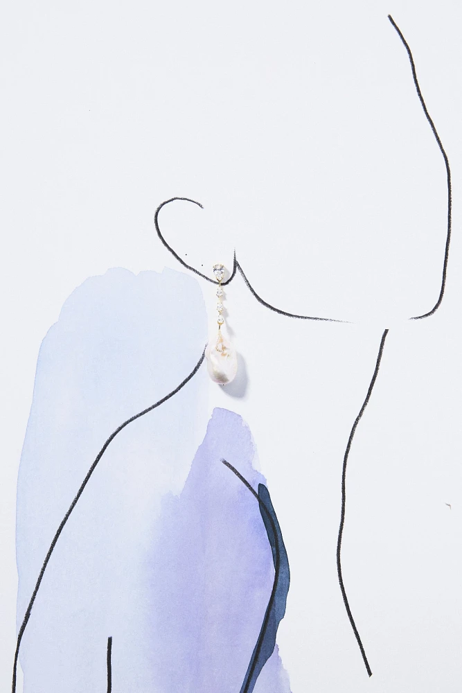 By Adina Eden Dangling Crystal Baroque Pearl Drop Earrings