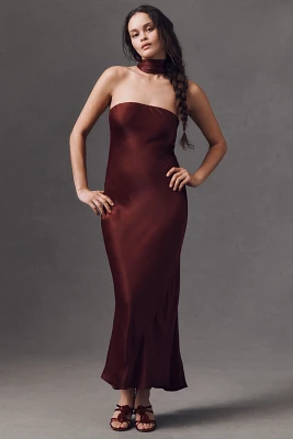 BHLDN Leah Strapless Satin Scarf Midi Dress