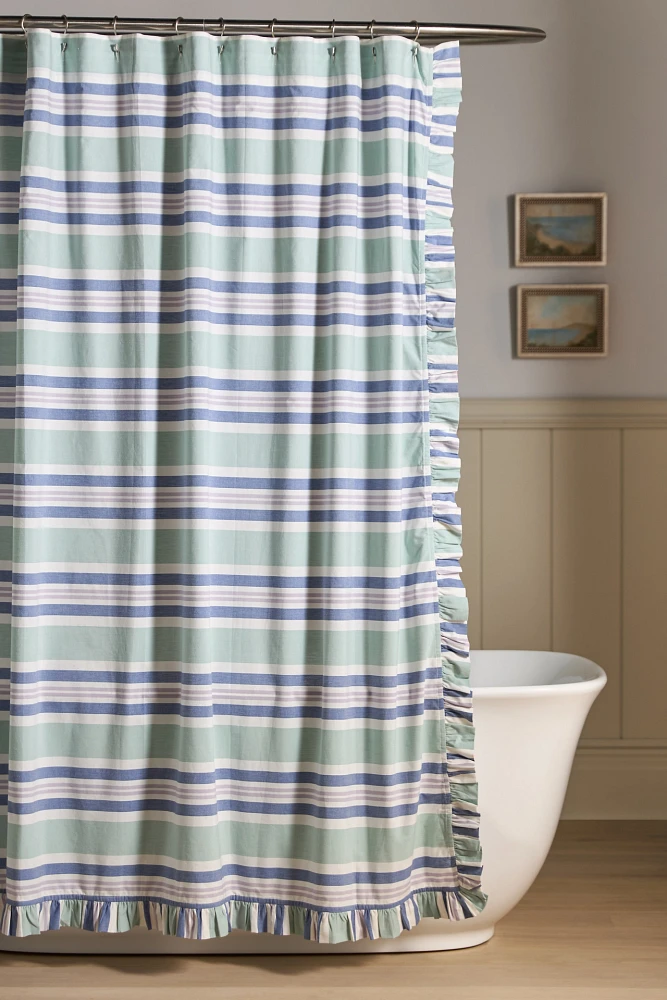 Mele Cotton Striped Ruffled Shower Curtain