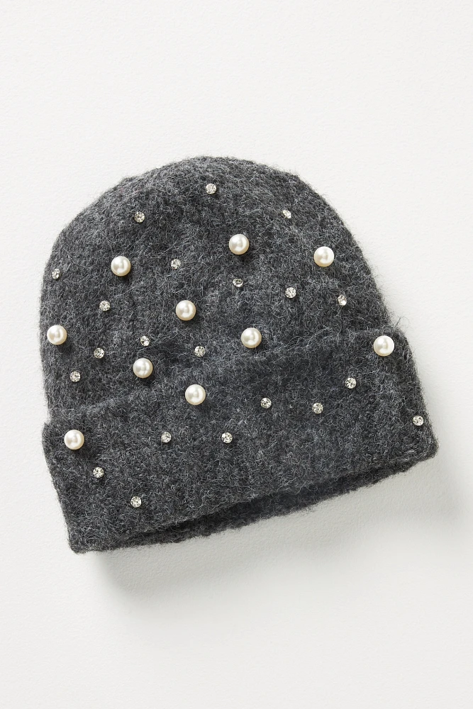 Maeve Embellished Pearl Brushed Beanie