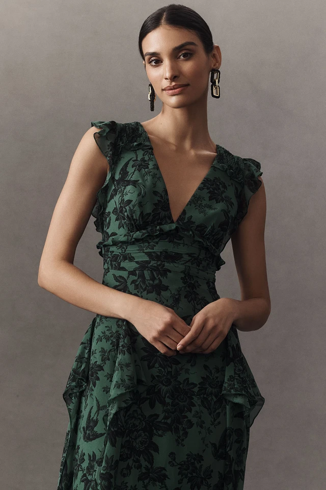 BHLDN Asha Flutter-Sleeve V-Neck Chiffon Maxi Dress | Hawthorn Mall