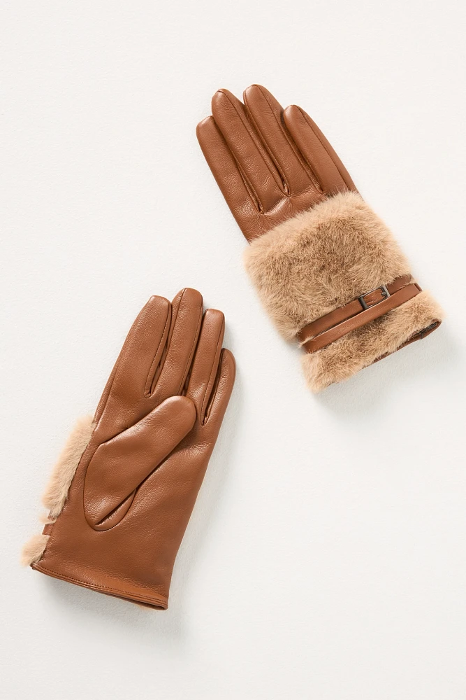 By Anthropologie Faux-Leather Faux-Fur Gloves