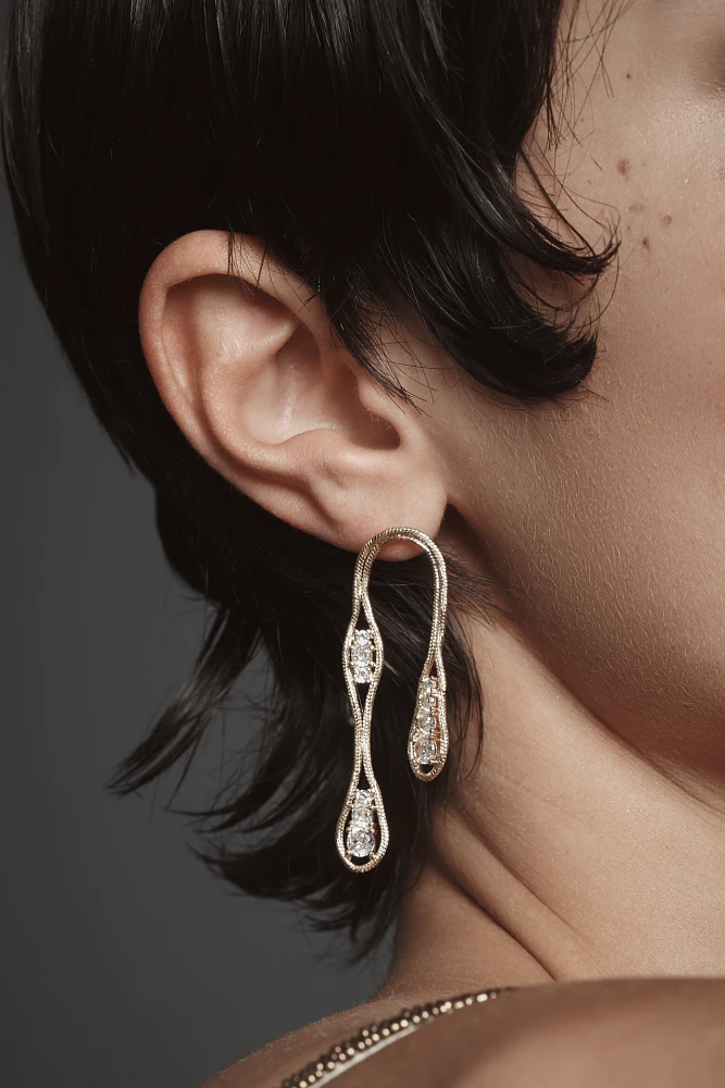 Wavy Crystal Drop Earrings