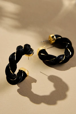 Faux-Leather Twist Hoop Earrings