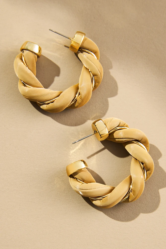 Faux-Leather Twist Hoop Earrings