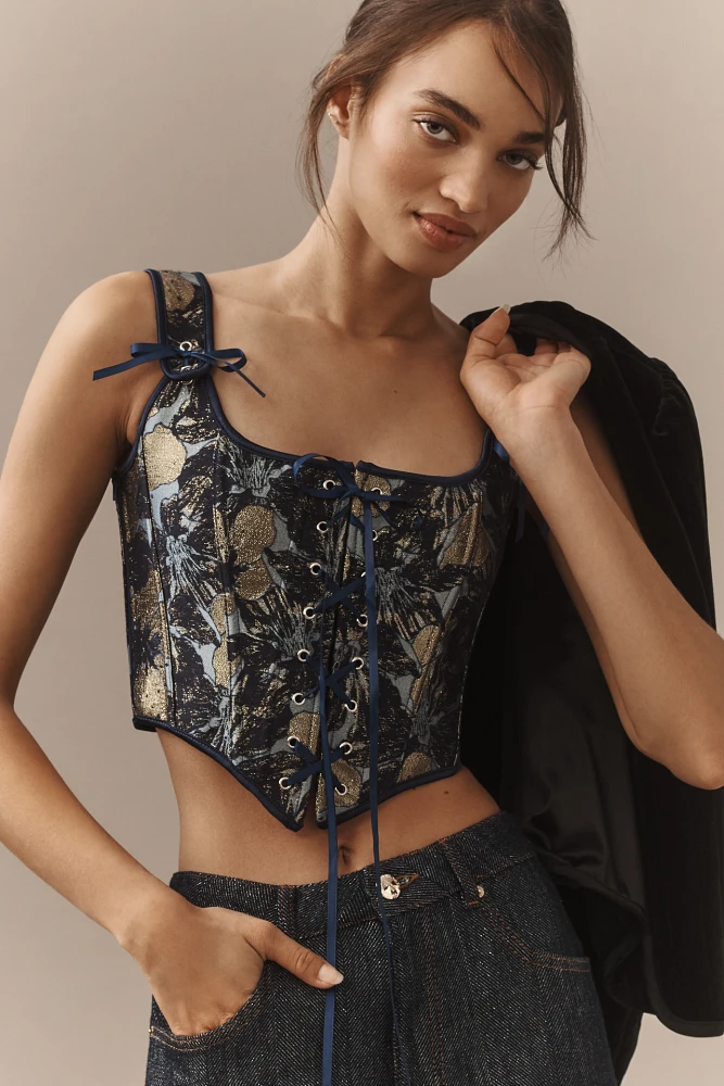 By Anthropologie Brocade Shine Corset Top