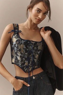 By Anthropologie Brocade Shine Corset Top