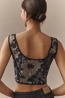 By Anthropologie Brocade Shine Corset Top