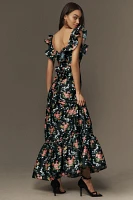 Louise New York Camille Ruffled Floral Brocade Maxi Dress