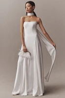 Jenny by Yoo Addilyn Strapless Neck-Scarf Drop-Waist Satin Wedding Gown