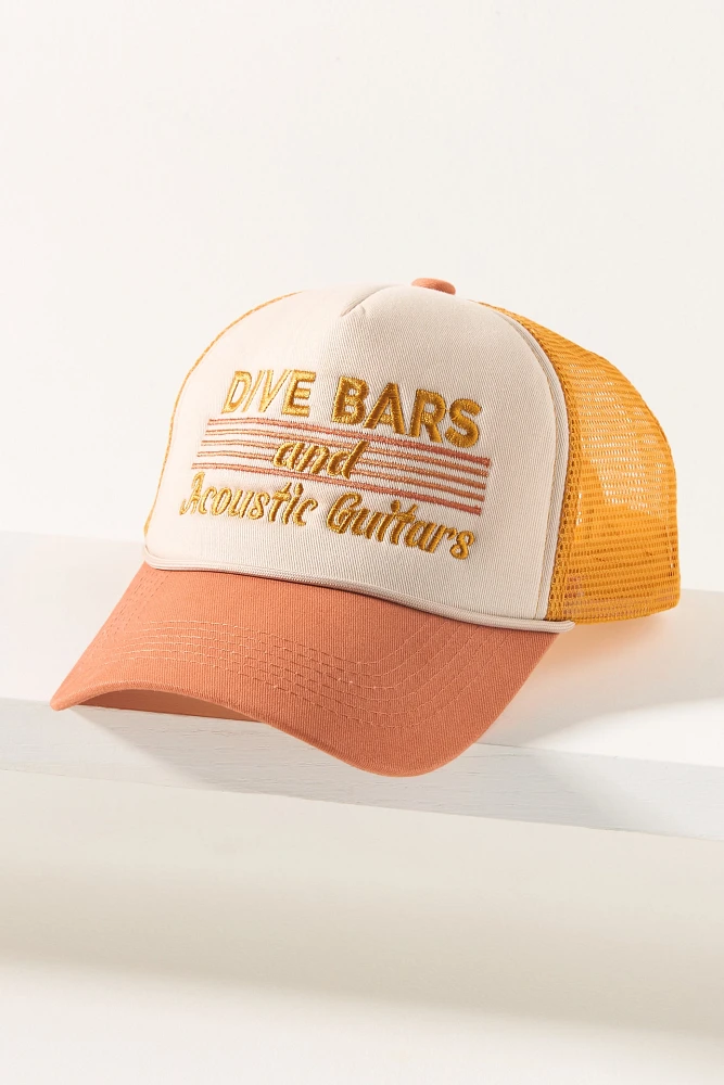 Worn/West Dive Bars and Acoustic Guitars Trucker Hat