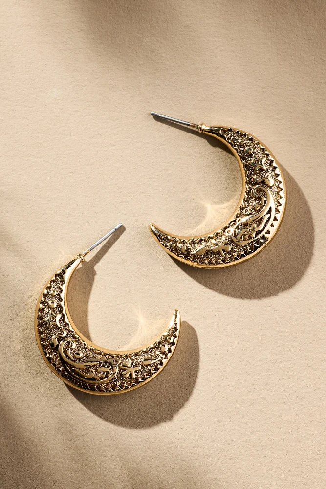 Western Filigree Moon Hoop Earrings