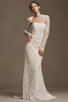 Watters Maeve Strapless Sequin Lace Sheath Wedding Gown