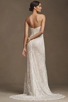 Watters Maeve Strapless Sequin Lace Sheath Wedding Gown