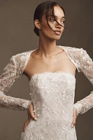 Watters Maeve Strapless Sequin Lace Sheath Wedding Gown