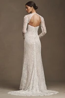 Watters Maeve Strapless Sequin Lace Sheath Wedding Gown