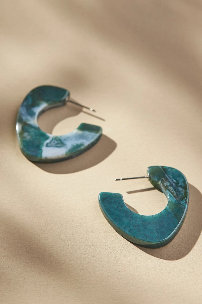 Mod Shaped Stone Hoop Earrings