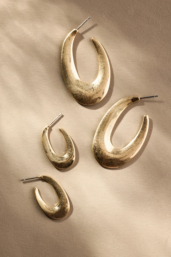 Oblong Hoop Earrings, Set of 2