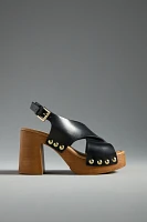 By Anthropologie Studded Wood-Bottom Platform Sandals