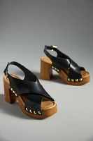 By Anthropologie Studded Wood-Bottom Platform Sandals