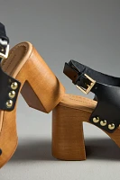 By Anthropologie Studded Wood-Bottom Platform Sandals