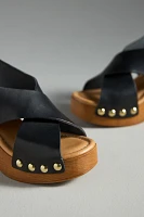 By Anthropologie Studded Wood-Bottom Platform Sandals