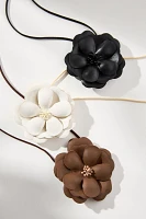 Faux-Leather Flower Wrap Necklace