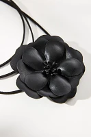 Faux-Leather Flower Wrap Necklace