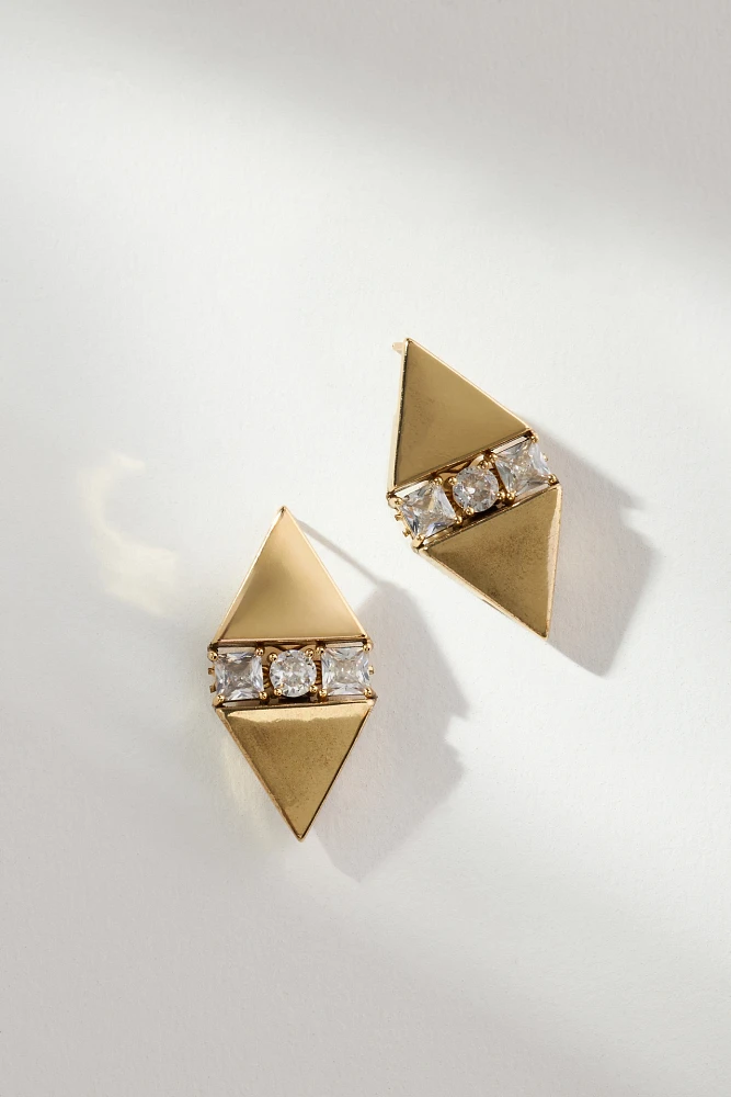 Crystal-Inset Diamond-Shaped Post Earrings