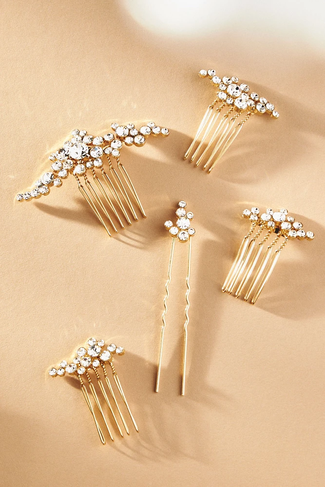 Twigs & Honey Champagne Bubbles Crystal Hair Combs, Set of 5