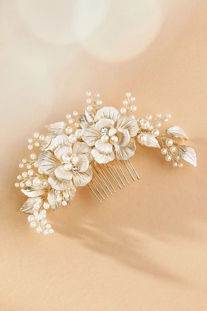 Twigs & Honey Double Flower & Pearl Spray Hair Comb