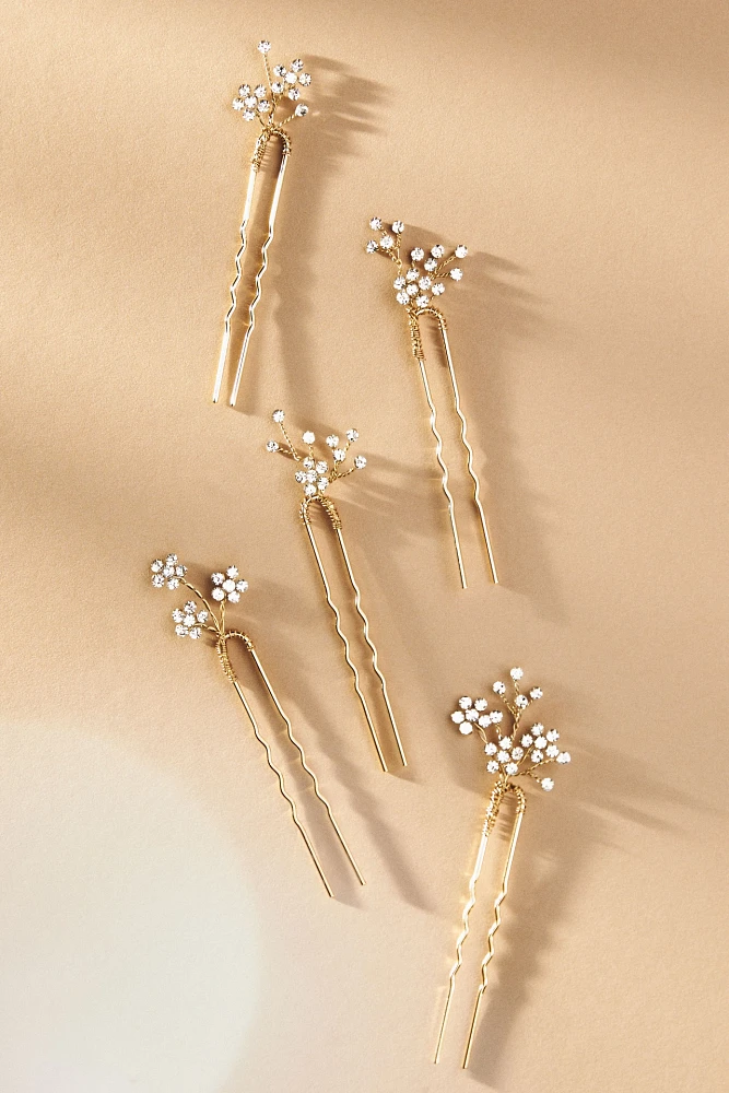 Twigs & Honey Dainty Rhinestone Blossom Hair Pins, Set of 5