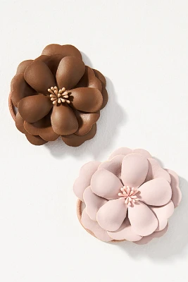 Faux-Leather Flower Hair Ties, Set of 2