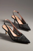 Bibi Lou Embroidered Mesh Slingback Kitten Heels