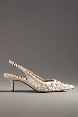 Bibi Lou Embroidered Mesh Slingback Kitten Heels
