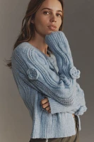 Flat White Rosette Cardigan Sweater