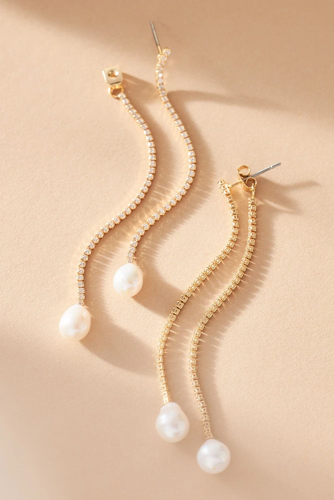 Crystal-Chain Pearl-Drop Front-Back Earrings