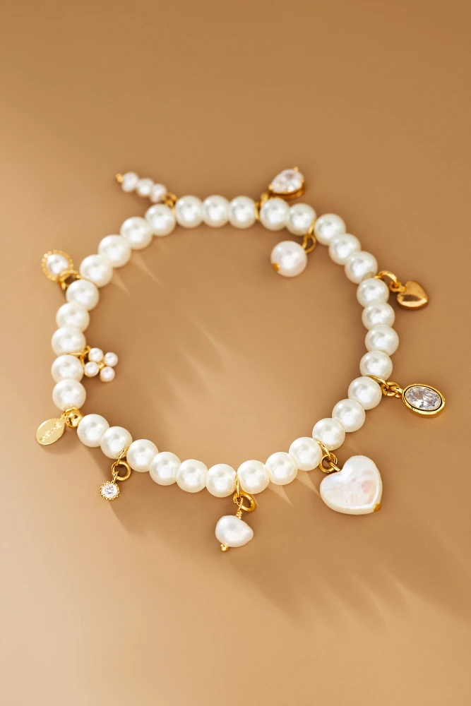 Shashi Stephanie's Pearl Beaded Charm Bracelet