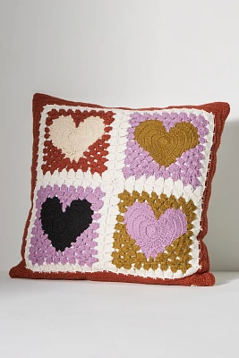 Cotton Crochet Heart Pillow