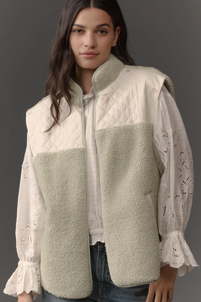 Flat White Sherpa Quilted Vest