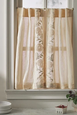 Embroidered Manette Cotton Linen Sheer Café Curtains, Set of 2