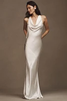 Mirror Palais Plunging Back Cowl Silk Wedding Gown