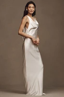 Mirror Palais Plunging Back Cowl Silk Wedding Gown