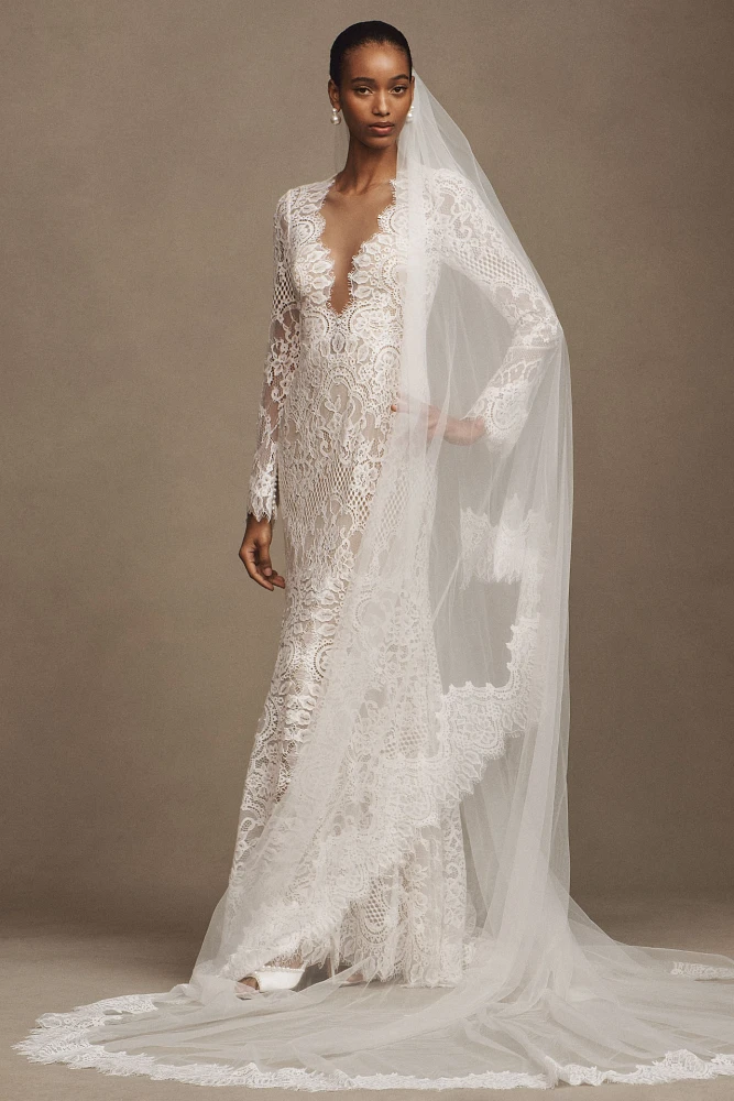 Watters Lace-Trim Cathedral Veil