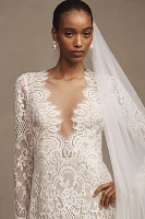 Watters Lace-Trim Cathedral Veil