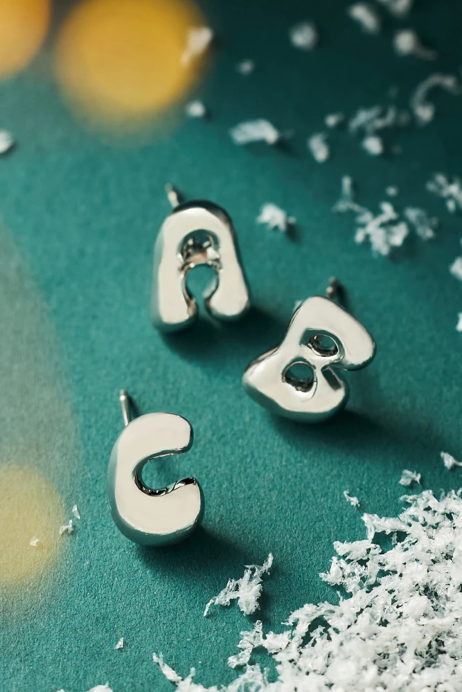 Silver Bubble Letter Monogram Post Earrings