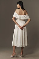 BHLDN Off-The-Shoulder Pleated Midi Dress